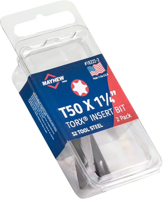 Mayhew Tools 18222-2 Torx Insert Bit, T50 x 1.25" (Pack of 2)