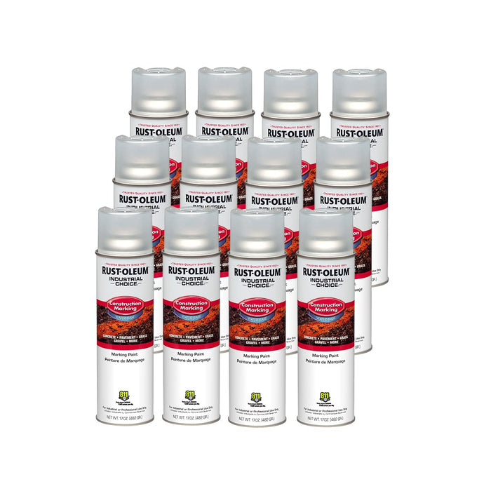 Rust-Oleum 264693 Industrial Choice M1400 System Water-Based Construction Marking Paint, 17 oz, Clear (Pack of 12)