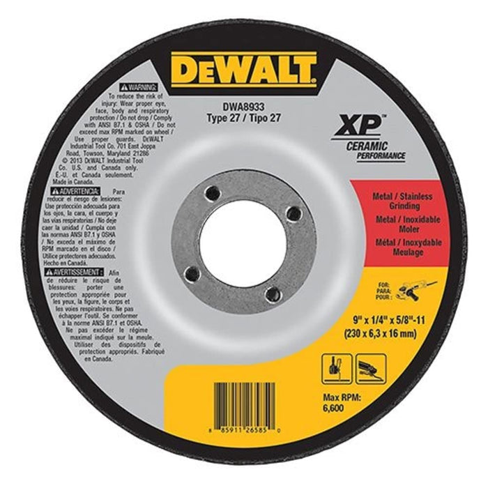 DEWALT DWA8933 Extended Performance Ceramic Metal Grinding 9-Inch x 1/4-Inch x 5/8-Inch -11 Ceramic Abrasive