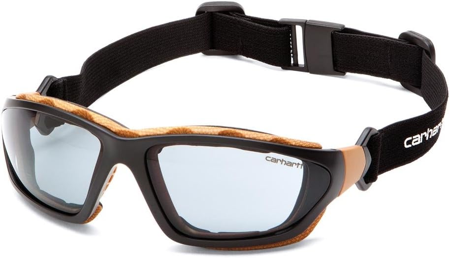 Carhartt Carthage Safety Eyewear with Vented Foam Carriage, Gray Anti-fog Lens Black/Tan Frame