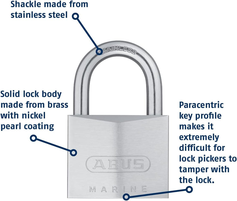 ABUS 75IB/50 KD Marine Grade Chrome Plated Brass Padlock, Stainless Steel Shackle, Keyed Different