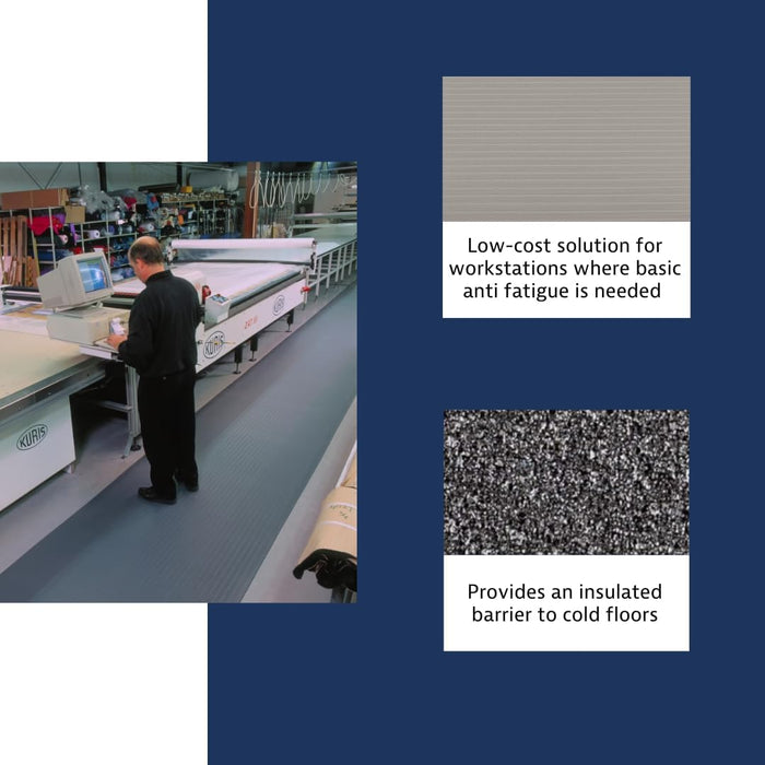 Notrax 410 Airug 3' x 60' x 3/8" Anti Fatigue Mat, Enhanced Slip Resistance with Beveled Edges and Ribbed Surface, Ideal for Industrial and Commercial Workplaces, Gray, 410R0336GY Ribbed Surface 3' x 60' x 3/8" Grey