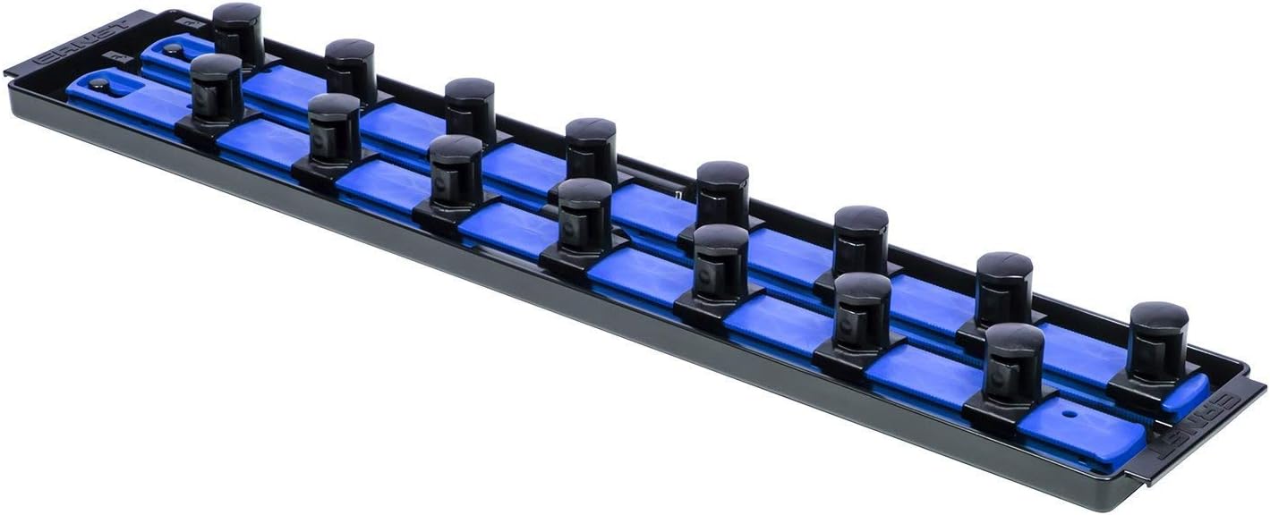 Ernst Manufacturing 19-Inch Socket Boss 2-Rail 3/4-Inch-Drive Twist-Lock Socket Organizer, Blue (8459) - Made in the USA 19-INCH 3/4" Blue