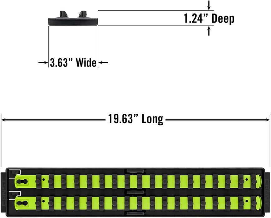 Ernst Manufacturing 19-Inch Socket Boss Premium 2-Rail, 3/8-Inch-Drive Socket Organizer, High-Visibility (8462HV) - Made in the USA