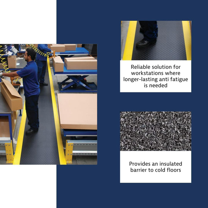 Notrax | 417S0036BY | Notrax 417 Bubble Sof-Tred with Dyna-Shield 3' x 6' x 1/2" Anti Fatigue Mat, Slip Resistant Bubble Textured Surface, Ideal for Industrial and Commercial Workplaces, Black/Yellow, 417S0036BY