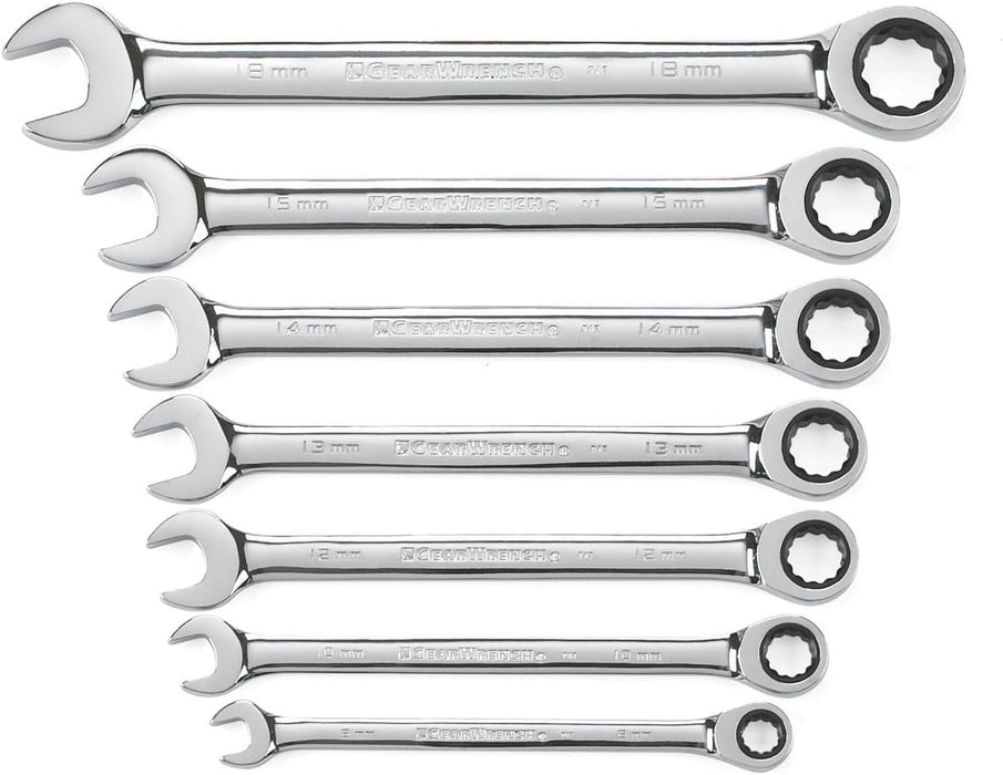GEARWRENCH (9417) 7 Pc. 12 Pt. Ratcheting Combination Wrench Set, Metric