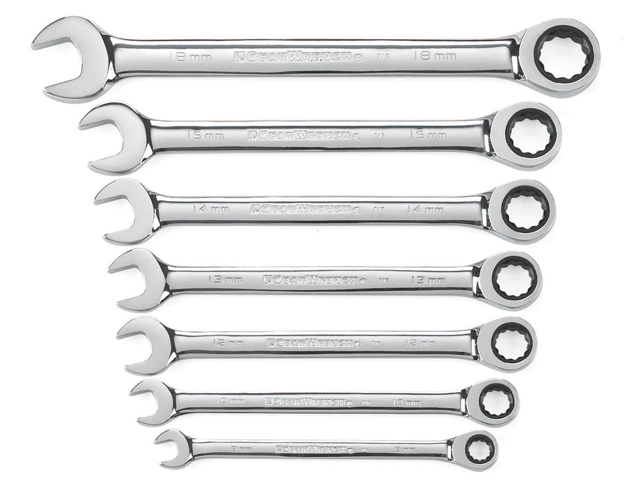 GEARWRENCH (9417) 7 Pc. 12 Pt. Ratcheting Combination Wrench Set, Metric