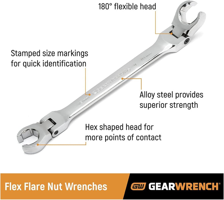 GEARWRENCH 6 Pc. Flex Flare Nut Wrench, Metric - 81911D 6-piece kit METRIC