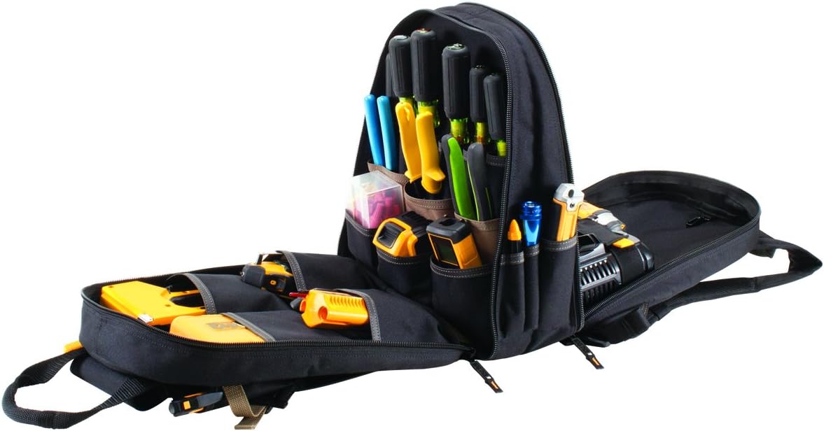 CLC Work Gear 1134 Carpenter's Tool Backpack, 44 Pockets, Padded Back Support, Black 44 Pocket Tool Backpack