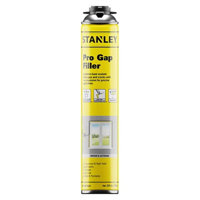 STANLEY Pro Gap Filler - Window & Door Filler, Gaps & Cracks, Expanding Spray Foam Sealant, Gun Not Included, 24 Oz (Pack of 1)