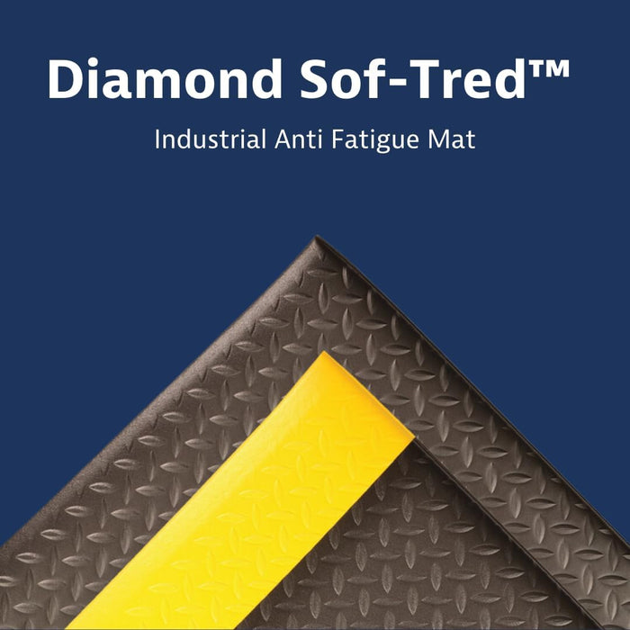 Notrax 419R0048BY 419 Diamond Sof-Tred with Dyna-Shield 4' x 60' x 1/2" Anti Fatigue Mat, Slip Resistant Diamond Textured Surface, Ideal for Industrial and Commercial Workplaces, Black/Yellow