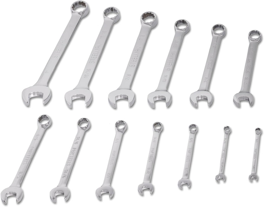 Steelman 82544 13-Piece Combination Wrench Set with Storage Roll, SAE, 12-Point, 1/4"-1"