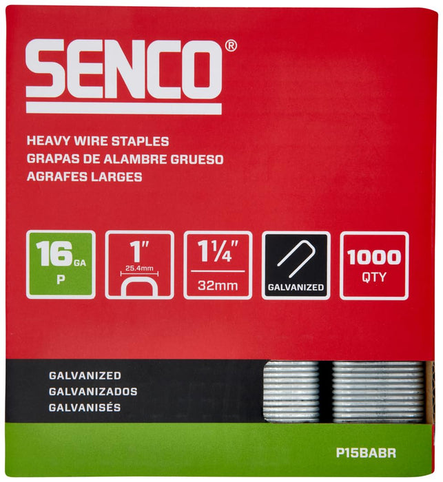 Senco P15BABR 1-1/4" 16 Gauge 1" Crown Heavy Wire Staples, Galvanized Finish (1,000 Count)