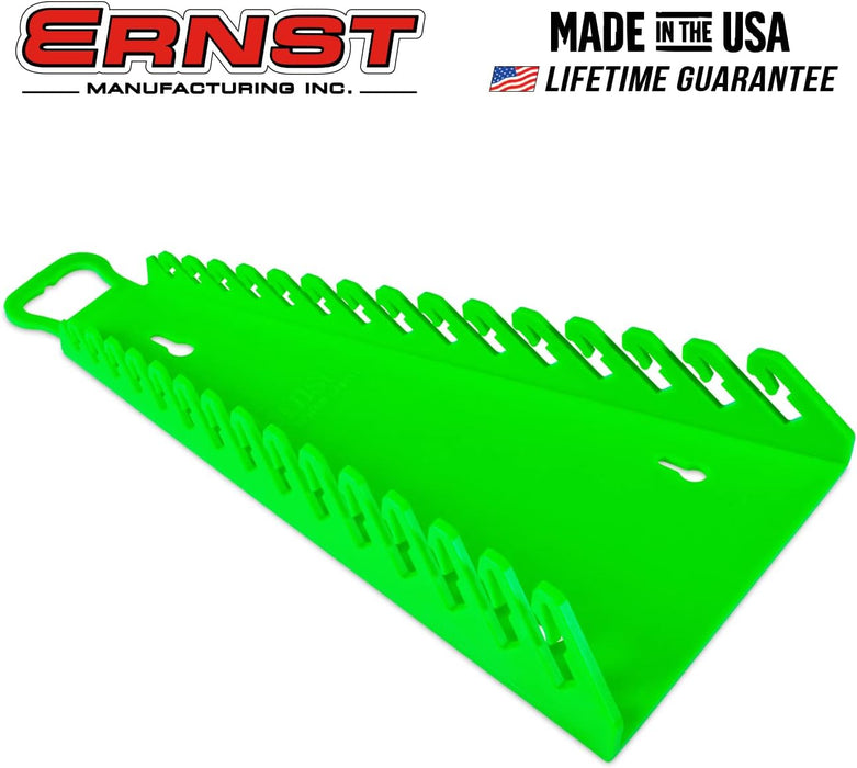 Ernst Manufacturing 5156 15-Wrench Reverse Gripper Portable Wrench Organizer - Durable Flexible Grip, Easy Wrench Removal, Fits 1/4" to 1 1/8" & 6-20 mm, Green