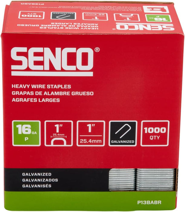 Senco P13BABR 1" 16 Gauge 1" Crown Heavy Wire Staples, Galvanized Finish (1000 Count)