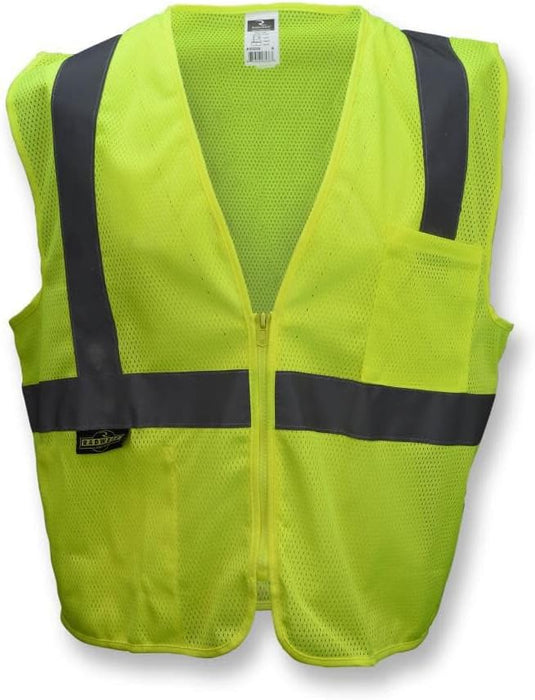 Radians Polyester Mesh Economy Class 2 High Visibility Vest with Zipper Closure Safety, Green, Large