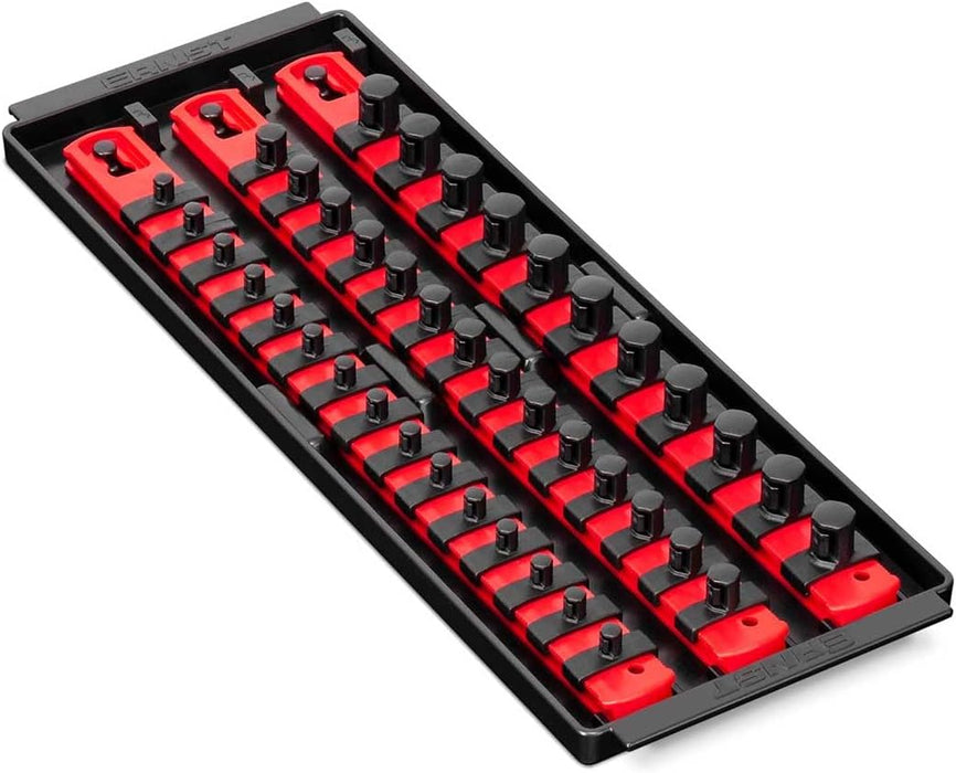 Ernst Manufacturing 8490 Socket Boss: 3-Rail Socket Organizer Tool Tray with 40 Clips (1/4", 3/8", 1/2") - Red, 13-Inch Rails for Toolbox Storage - Made in USA