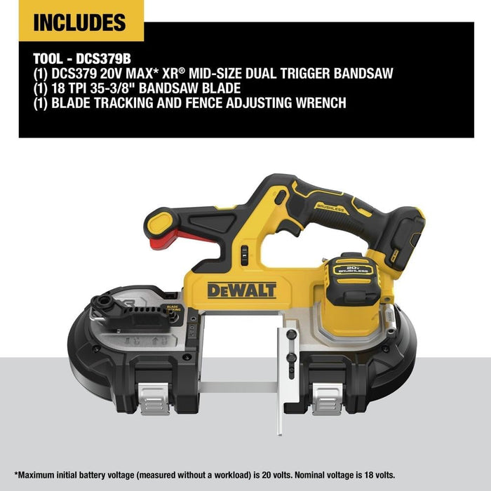 DEWALT DCS379B 20V MAX XR Dual Trigger Bandsaw, Brushless Motor, Portable and Cordless, 3-3/8 Inch Cut Capacity (Bare Tool Only)
