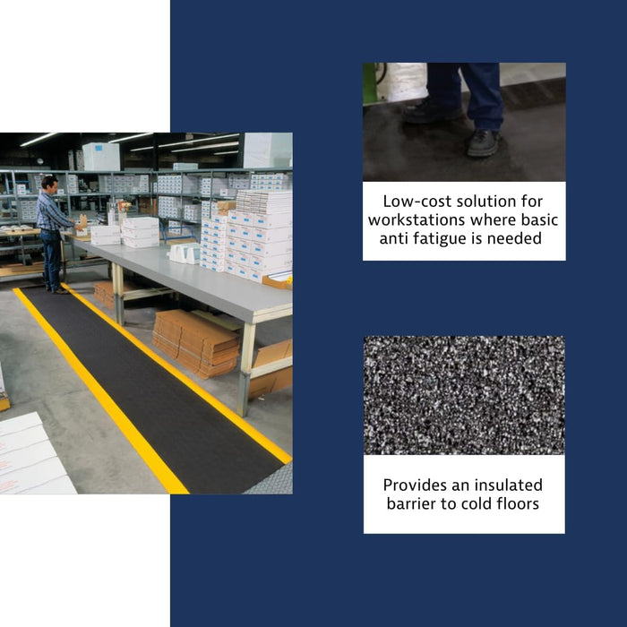 Notrax 411 Sof-Tred 4' x 60' x 3/8" Anti Fatigue Mat, Enhanced Slip Resistance with Beveled Edges and Pebbled Surface, Ideal for Industrial and Commercial Workplaces, Black/Yellow, 411R0348BY