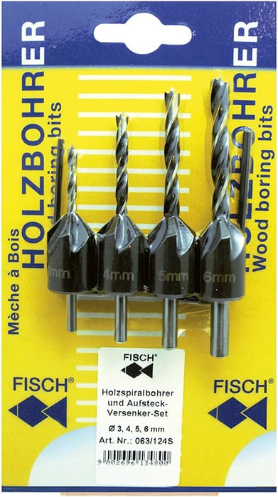 Fisch FSH-134800 Drill/Countersink Set - 1/8-Inch/3mm, 5/32-Inch/4mm, 3/16-Inch/5mm, and 1/2-Inch/6mm