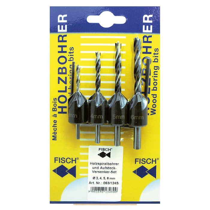 Fisch FSH-134800 Drill/Countersink Set - 1/8-Inch/3mm, 5/32-Inch/4mm, 3/16-Inch/5mm, and 1/2-Inch/6mm