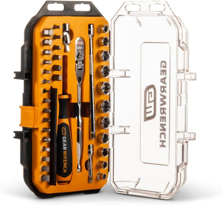 GEARWRENCH (GWMBS39XPS) 39 Piece 1/4" Drive MicroDriver Set with 120XP Locking Flex Head Ratchet and Stubby Sockets