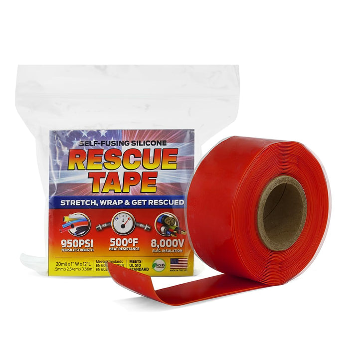 Bond It Rescue Tape, Self-Fusing Silicone for Emergency Plumbing, Pipe & Hose Repair, Electrical Insulation, Waterproof, 950 PSI, Made in USA, 1" x 12', Red Red 1" x 12' x 20mil