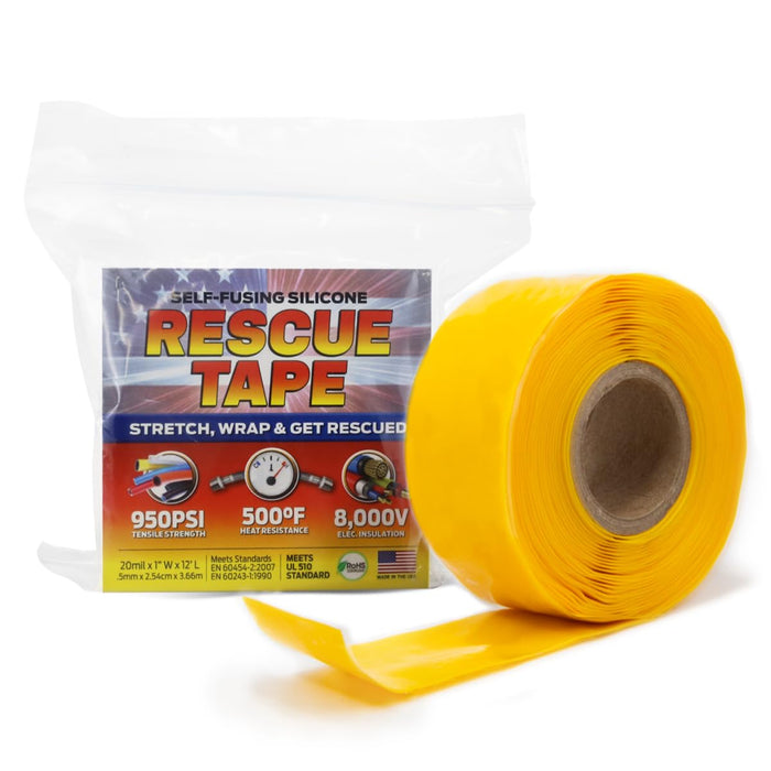 Bond It Rescue Tape, Self-Fusing Silicone for Emergency Plumbing, Pipe & Hose Repair, Electrical Insulation, Waterproof, 950 PSI, Made in USA, 1" x 12', Yellow