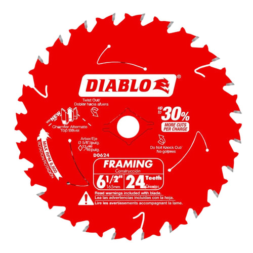 Diablo D0624X 6-1/2-Inch 24-Tooth ATB Framing Saw Blade with 5/8-Inch Arbor