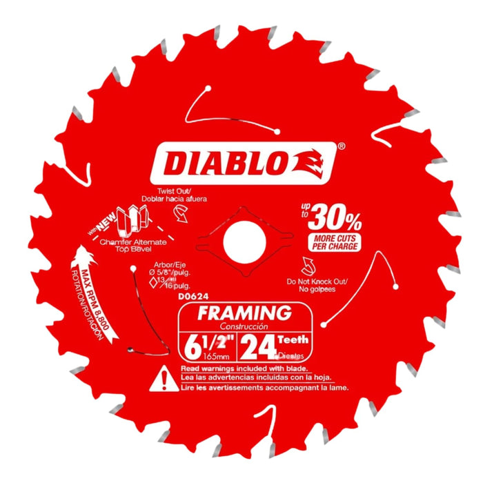Diablo D0624X 6-1/2-Inch 24-Tooth ATB Framing Saw Blade with 5/8-Inch Arbor