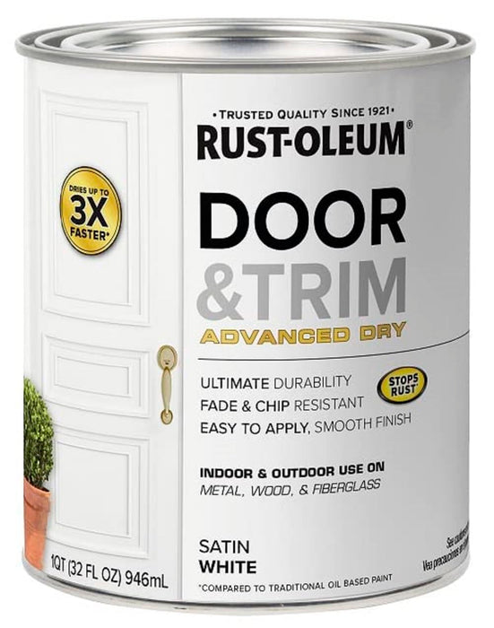Rust-Oleum 369384 Advanced Dry Door & Trim Paint, Quart, Satin White