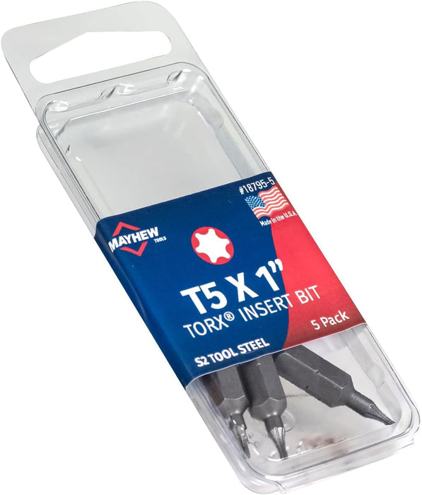 Mayhew Tools 18795-5 Torx Insert Bit, T5 x 1" (Pack of 5)