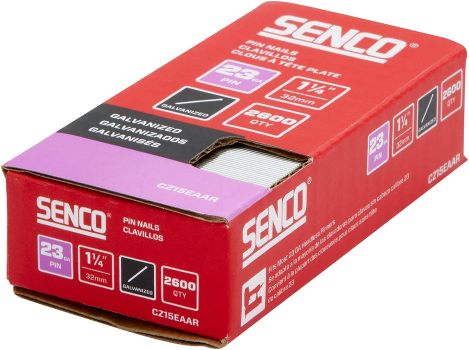 SENCO CZ15EAAR 1-1/4" 23 Gauge Pin Nails, Galvanized Finish 2,600 Count Pack