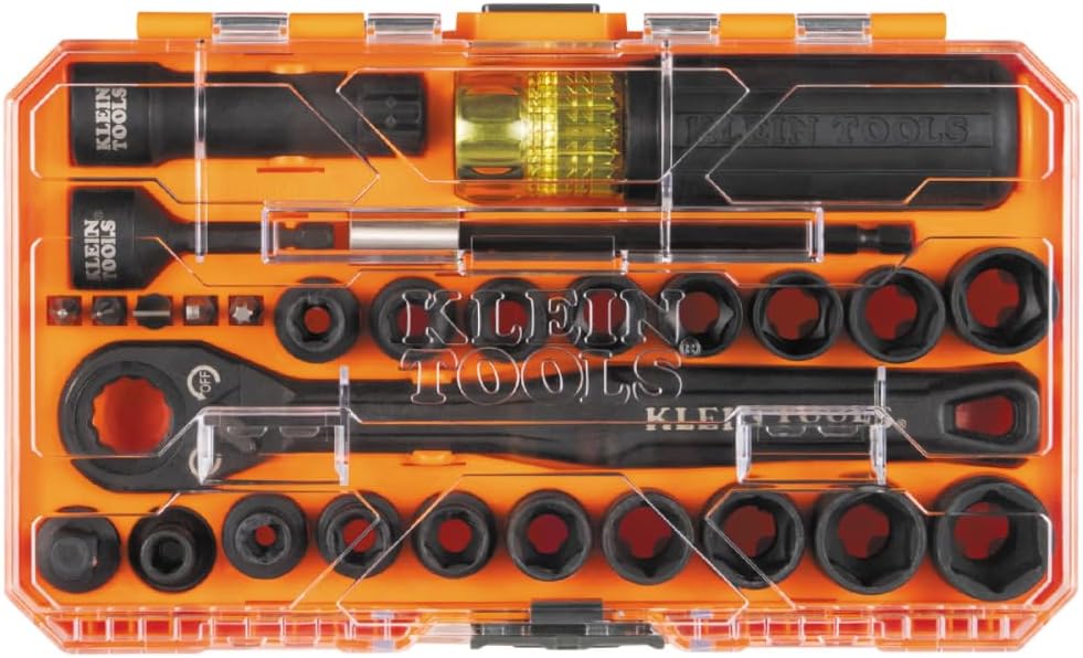 Klein Tools 65400KNECT KNECT Essential Pass Through Impact Socket Set, SAE, Metric, 28-Piece