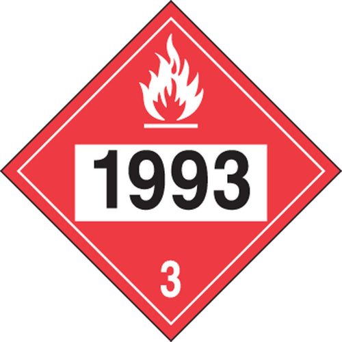AccuformNMC MPL736VS1 Hazard Class 3 "1993" (Flammable Liquid/Combustible Liquid) 4-Digit DOT Placard, 10.75" x 10.75" Adhesive Vinyl, Made in The USA