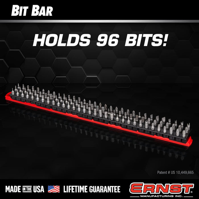 Ernst Manufacturing 96 Tool Magnetic Bit Bar, 1/4" Hex Bit Holder - Red/Black