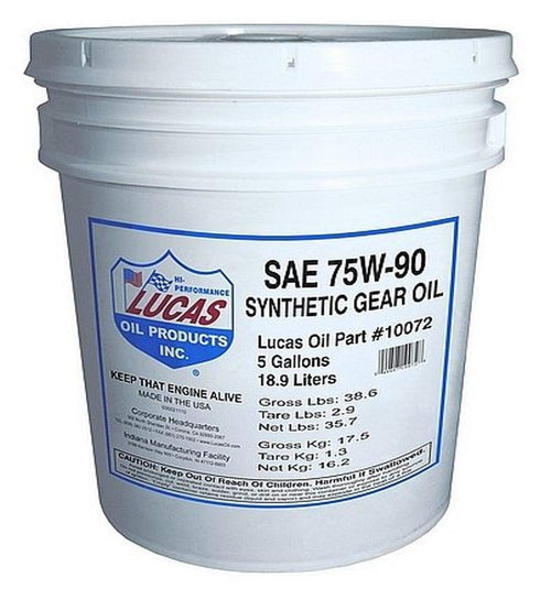 Lucas Oil 10072 SAE 75W-90 Synthetic Transmission and Differential Lube, 5 Gallon Pail