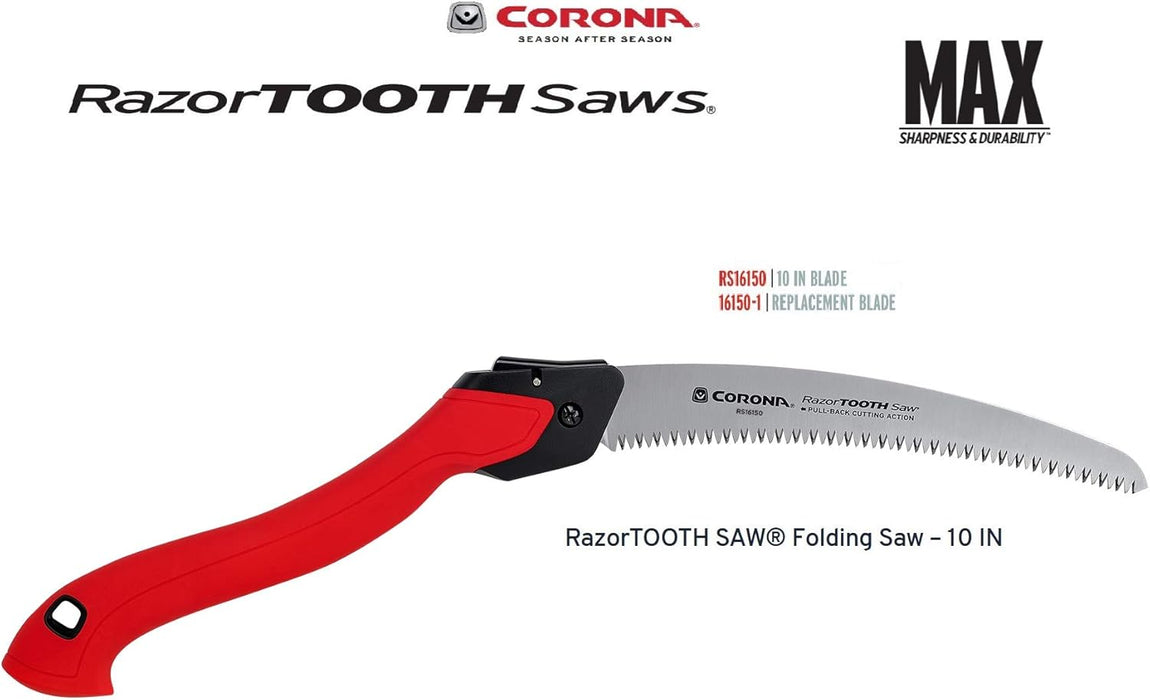 Corona Tools 10-Inch RazorTOOTH Folding Pruning Curved Blade Hand Saw - RS16150, Red