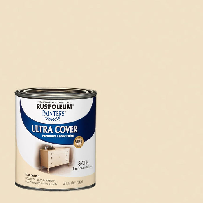 Rust-Oleum 240285 Painter's Touch Latex Paint, Quart, Satin Heirloom White, 32 Fl Oz (Pack of 1)