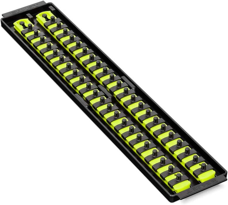 Ernst Manufacturing 19-Inch Socket Boss, Premium 2-Rail, 1/4-Inch-Drive Twist-Lock Socket Organizer, High-Visibility - Made in USA 19-INCH 1/4" Hi-viz