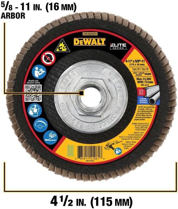 DEWALT DWA8282H 80G T29 XP Ceramic Flap Disc, 4-1/2" x 5/8" Hub
