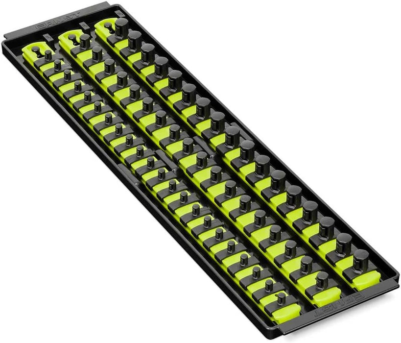 Ernst Manufacturing 8460HV Socket Boss 3-Rail Multi-Drive Socket Rail Organizer with Tray, 18-Inch, High-Visibility - Made in USA
