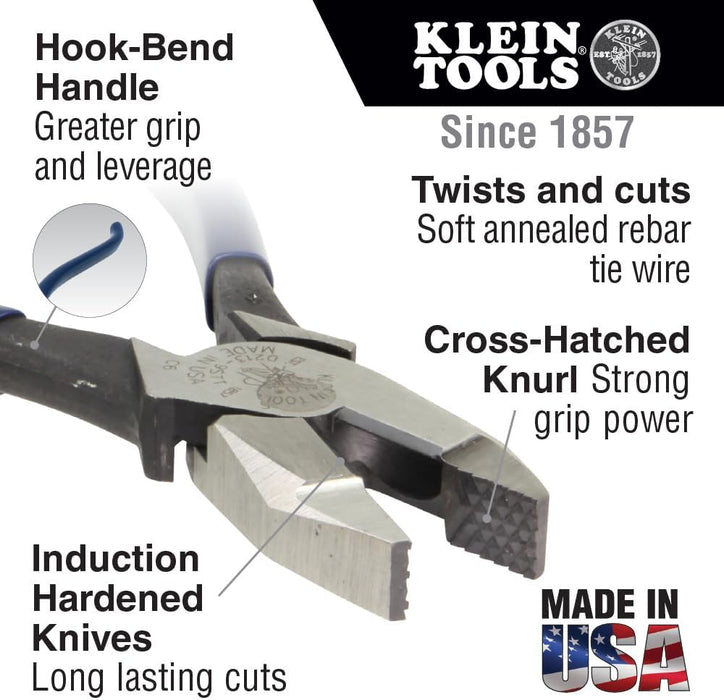 Klein Tools D201-7CST Ironworker Pliers, Spring Loaded Side Cutters, Twists and Cuts Annealed Rebar Tie Wire, Heavy-duty Knurled Jaws, 9-Inch
