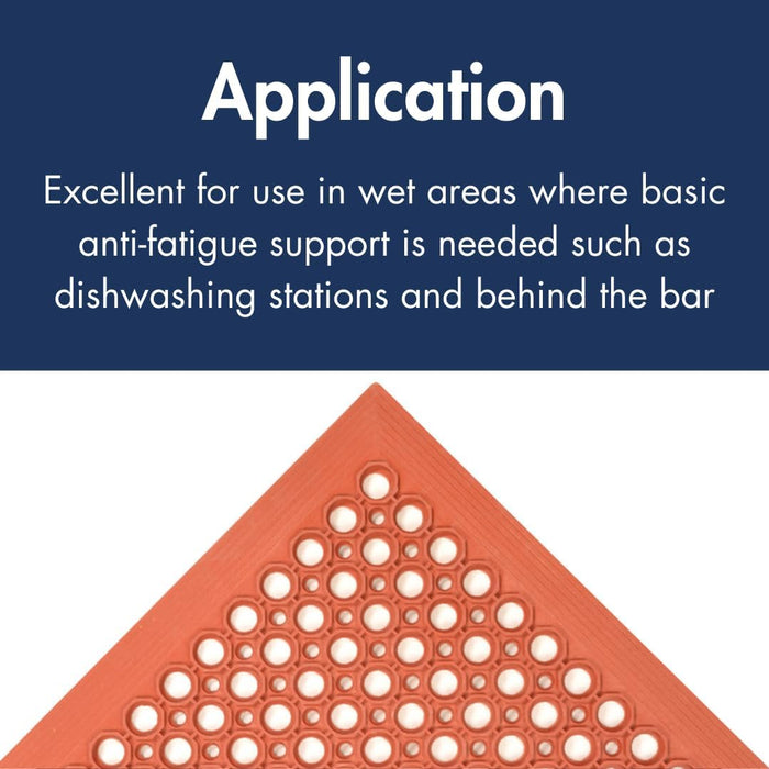 NoTrax 3' x 3' Anti-Fatigue Lightweight Restaurant Rubber Floor Mat with Drainage Holes, Beveled Edges, Non-Slip Mats, Red, T30 Competitor, T30S0033RD 3' x 3' Red Solid