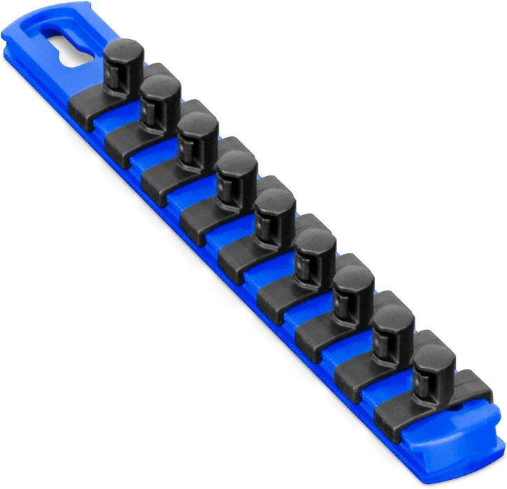 Ernst Manufacturing 8-Inch Magnetic Socket Organizer with 9 3/8-Inch Twist Lock Clips, Blue (8408M-Blue-3/8) 8-Inch 3/8-Inch Twist Clips Blue