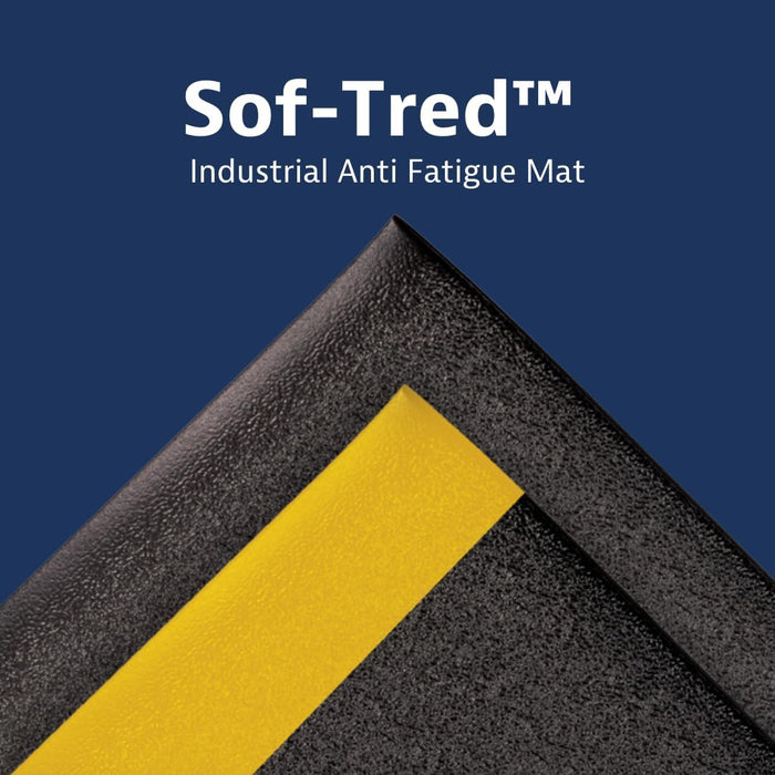 Notrax 411 Sof-Tred 3' x 60' x 3/8" Anti Fatigue Mat, Enhanced Slip Resistance with Beveled Edges and Pebbled Surface, Ideal for Industrial and Commercial Workplaces, Black/Yellow, 411R0336BY