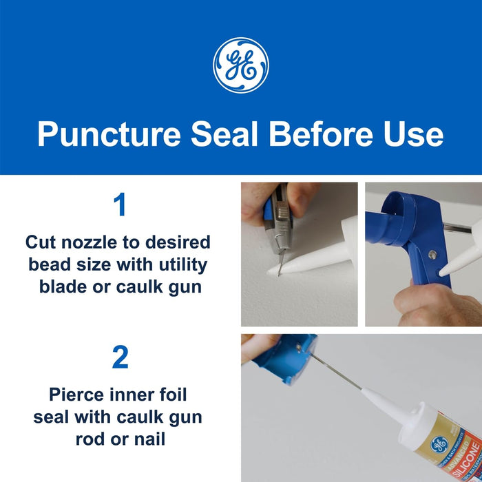 GE Supreme Paintable Silicone Caulk for Window & Door, White, 9.5 fl oz Cartridge, 100% Waterproof Silicone Sealant, 7X Stronger Adhesion, Freeze & Sun Proof (Pack of 12)