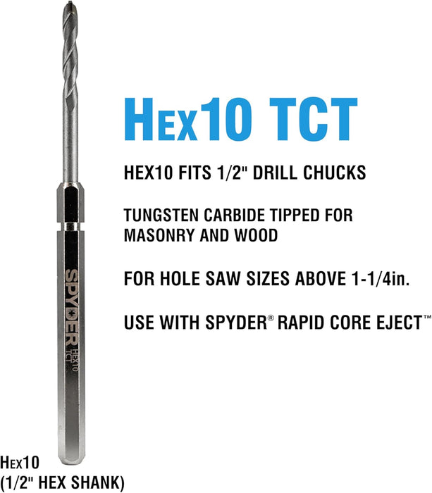 Spyder Hex10 1/2-inch Quick Change Hole Saw Arbor and TCT Pilot Bit Assemby for Cement and Masonry