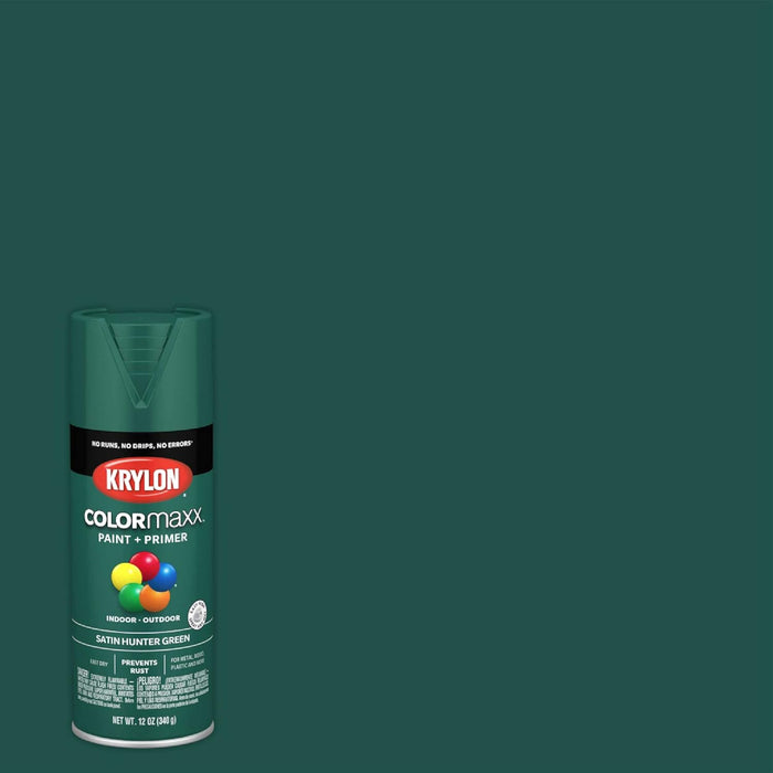 12 oz Krylon K05563007 Hunter Green COLORmaxx Paint & Primer Spray Paint, Satin Hunter Green 12 Ounce (Pack of 1) Satin