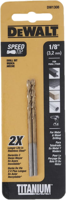Dewalt DW1308 1/8-Inch Titanium Nitride Split Point Twist Drill Bit, Gold